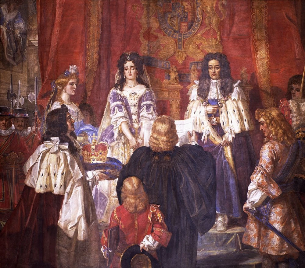 I Lords e i Comuni consegnano la corona a William e Mary, 1688